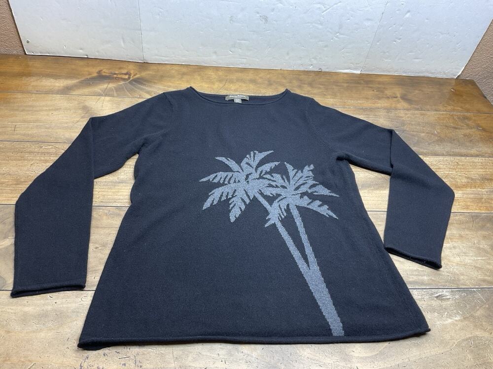 Tommy Bahama Womens Black Cashmere Palm Tree Knit Sweater Size Medium